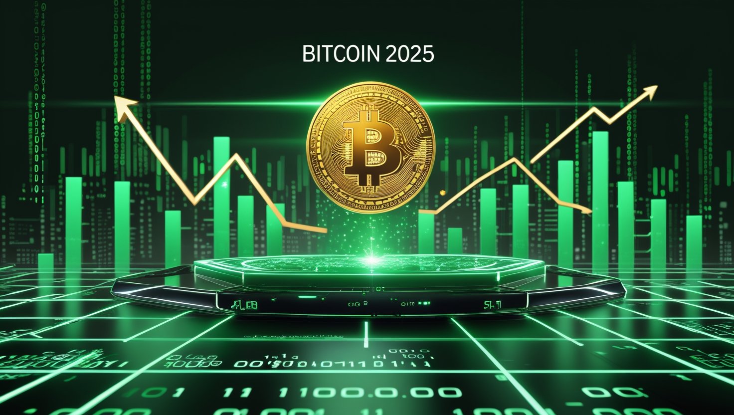 Representação do mercado do Bitcoin em 2025 com previsões e tendências.